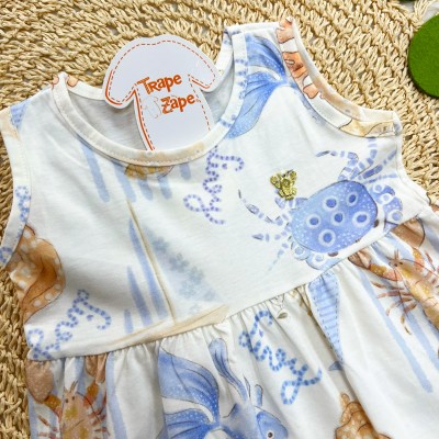 Vestido Oceano - Off White e Azul